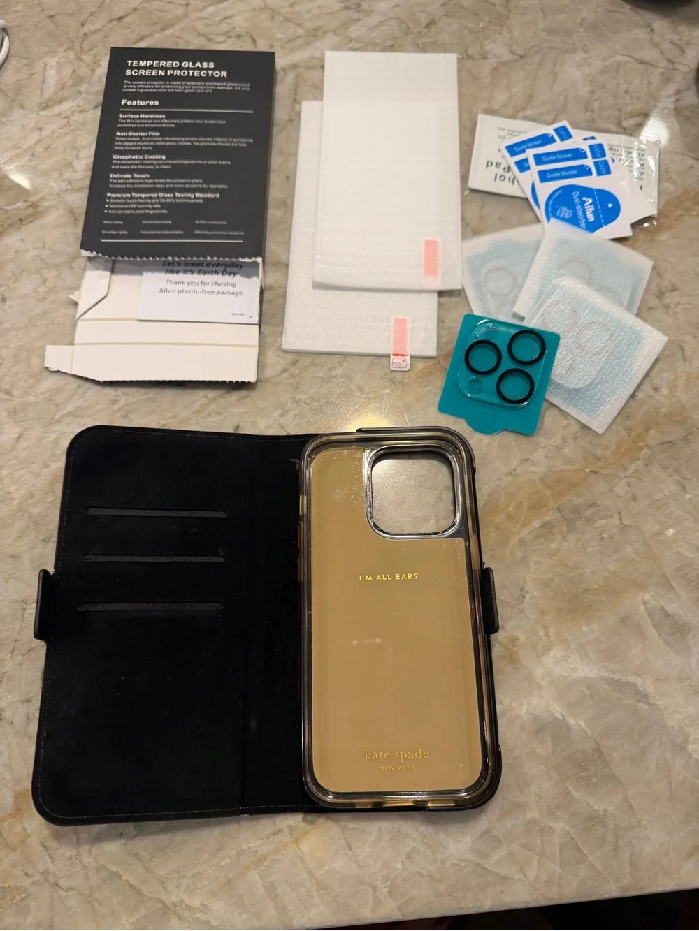 kate spade Two-Tone Beige Phone Case Portfilio iPhone14 Pro w/ Accessories